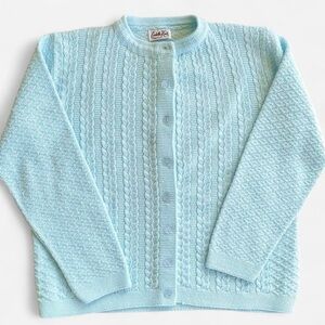 Vintage Cuddle Knit Pastel Blue Button Front Granny Cardigan